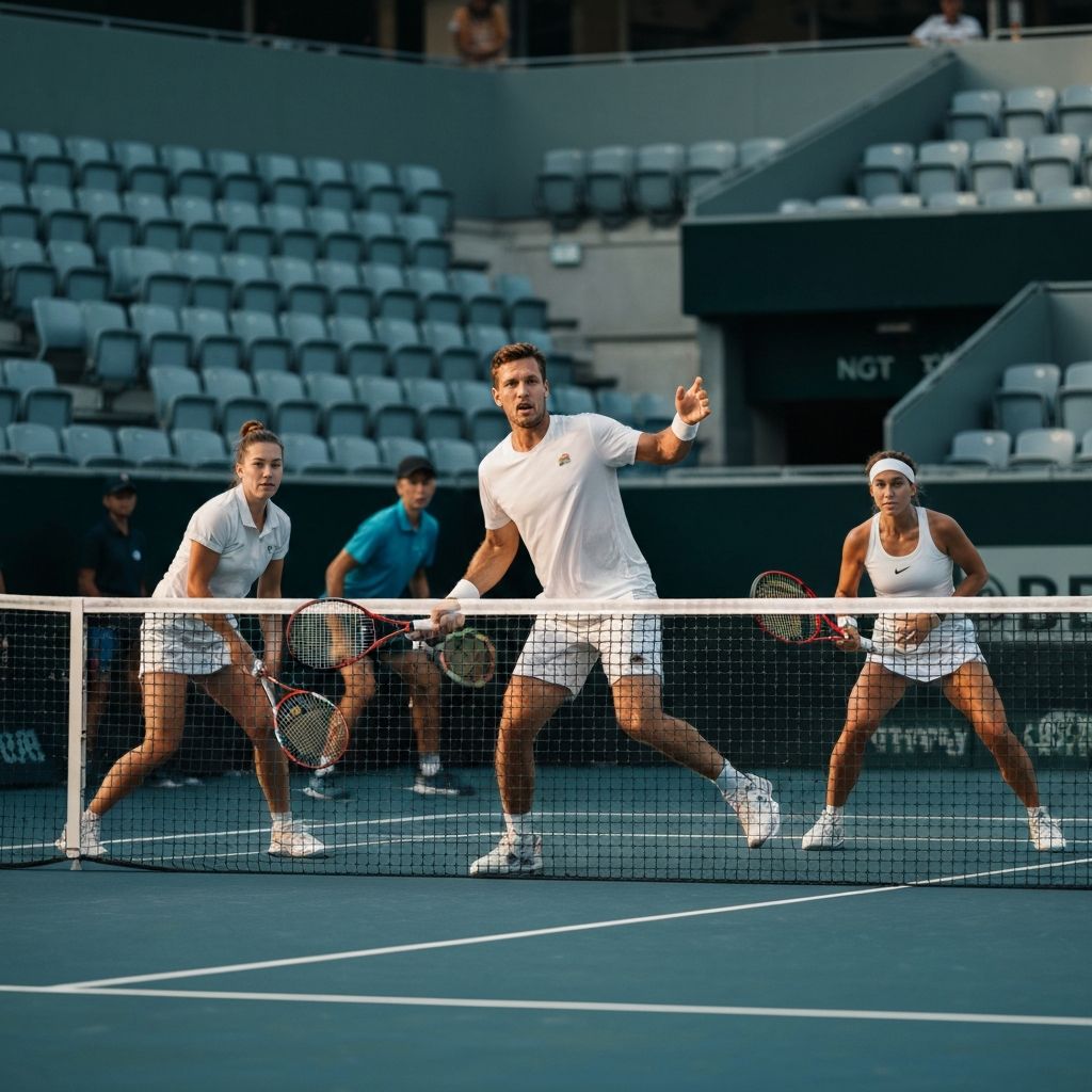 Doubles match in action